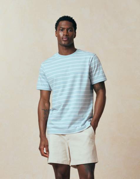 ASOS DESIGN – Gestreiftes Regular-Fit-T-Shirt in Blau und Weiß - view 1
