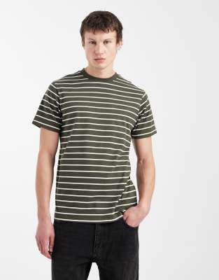 Gestreiftes Regular-Fit-T-Shirt in Khaki und Ecru-Bunt Bunt 3XL