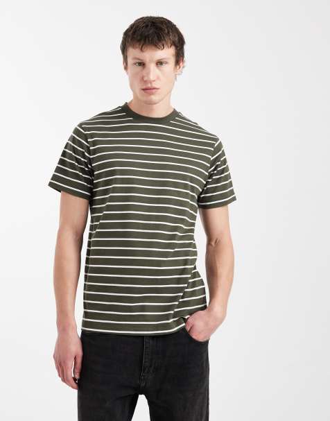 ASOS DESIGN – Gestreiftes Regular-Fit-T-Shirt in Khaki und Ecru - view 1