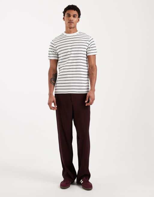 ASOS DESIGN – Gestreiftes Regular-Fit-T-Shirt in Wollweiß und Schwarz, 2 von 5