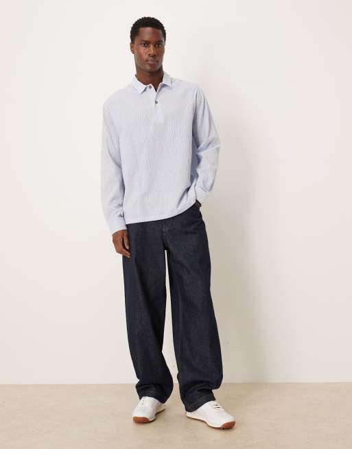 ASOS DESIGN – Gestreiftes Relaxed-Fit-Seersucker-Hemd zum Überziehen in Blau, 2 von 5