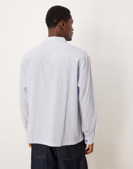 ASOS DESIGN – Gestreiftes Relaxed-Fit-Seersucker-Hemd zum Überziehen in Blau, 3 von 5