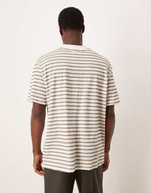 ASOS DESIGN – Gestreiftes Relaxed-Fit-T-Shirt in Haferbeige mit Noppenstruktur, 2 von 5