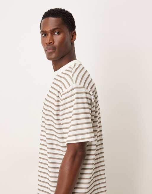 ASOS DESIGN – Gestreiftes Relaxed-Fit-T-Shirt in Haferbeige mit Noppenstruktur, 4 von 5