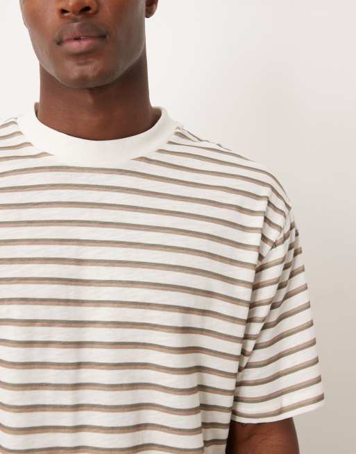 ASOS DESIGN – Gestreiftes Relaxed-Fit-T-Shirt in Haferbeige mit Noppenstruktur, 5 von 5