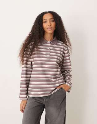 ASOS DESIGN - Gestreiftes Rugby-Oberteil in Feige-Lila