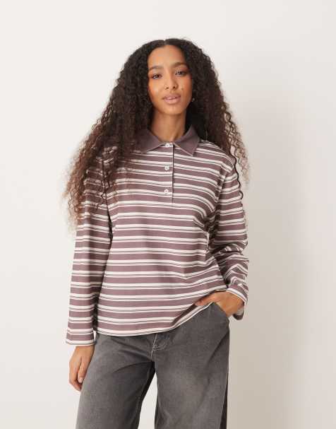 ASOS DESIGN – Gestreiftes Rugby-Oberteil in Feige - view 1