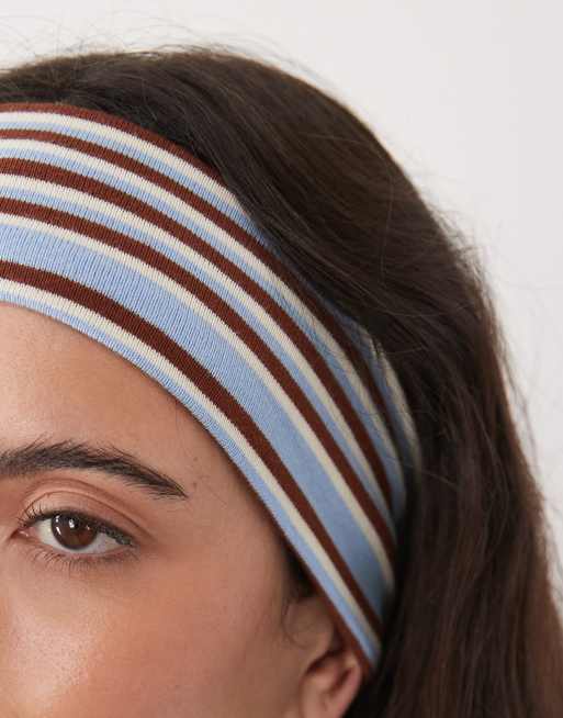ASOS DESIGN – Gestreiftes Stirnband aus Jersey in Blau und Braun, 3 von 3