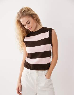 ASOS DESIGN - Gestreiftes Strick-Tanktop in Rosa-Bunt