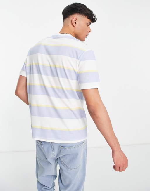 ASOS DESIGN – Gestreiftes T-Shirt in Blau mit lockerem Schnitt und Print auf der Brust, 2 von 4