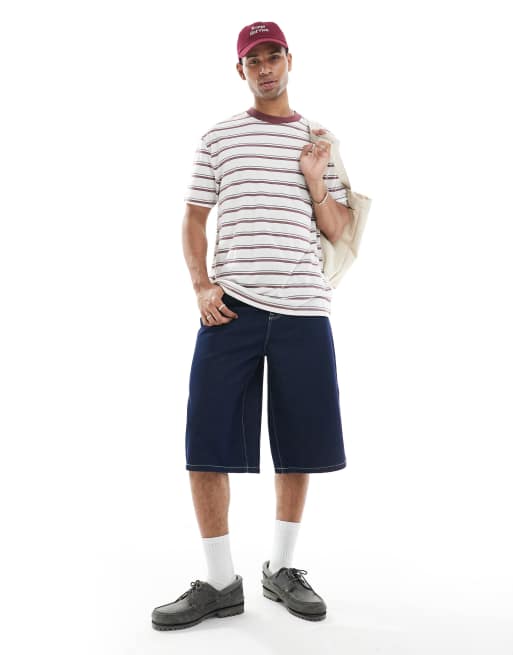 ASOS DESIGN – Gestreiftes T-Shirt in Burgunderrot und Wollweiß mit lockerer Passform, 4 von 4