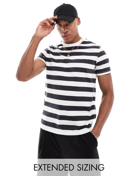 ASOS DESIGN – Gestreiftes T-Shirt in Weiß und Marineblau mit normalem Schnitt - view 1