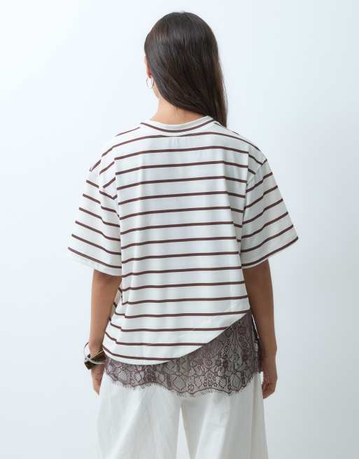 ASOS DESIGN – Gestreiftes T-Shirt mit Spitzensaum, 2 von 4