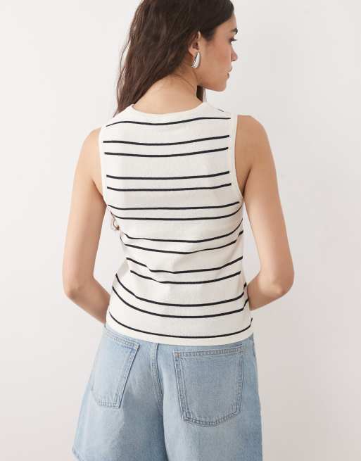 ASOS DESIGN – Gestreiftes Tanktop aus Feinstrick in Schwarz-Weiß, Kombiteil, 4 von 4