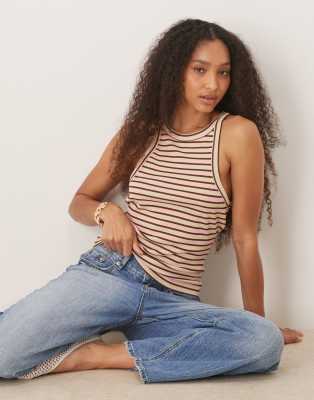 ASOS DESIGN - Gestreiftes Trägertop in Rosa und Cremeweiß mit Ringerrücken-Bunt