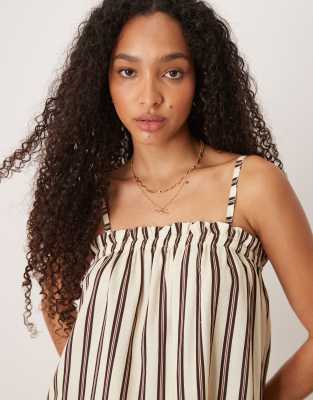 ASOS DESIGN - Gestreiftes Trapez-Camisole-Top aus Leinenmix-Bunt