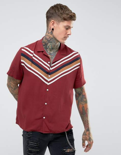 ASOS DESIGN – Gestreiftes Viskosehemd mit Sparrenstreifen und Revers, normale Passform - view 1