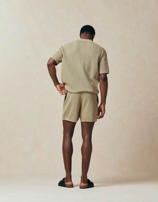 ASOS DESIGN – Gestrickte Airtex-Shorts in Steinbeige, Kombiteil, 4 von 5