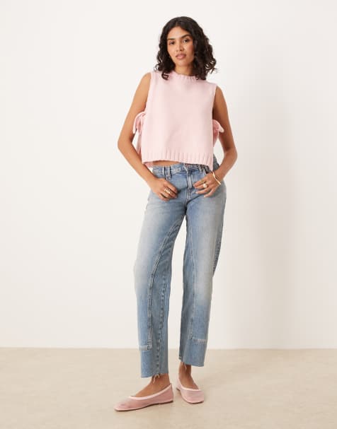 ASOS DESIGN – Gestrickte, flauschige Tunika-Weste mit Rundhalsausschnitt und gebundenen Seiten - view 1