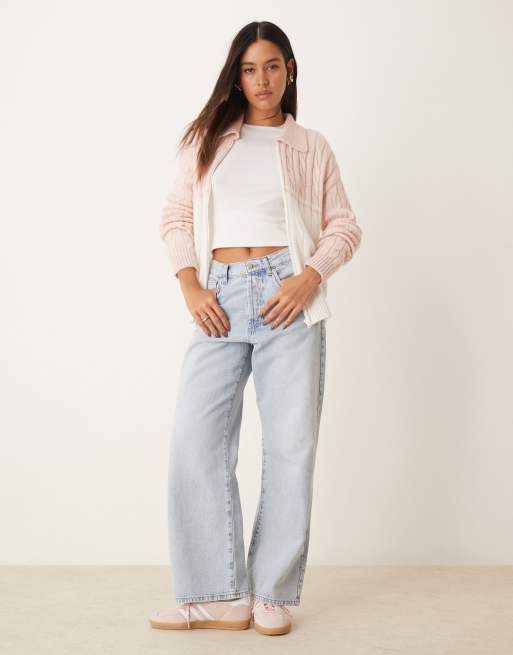 ASOS DESIGN – Gestrickte Jacke in Rosa und Ecru mit Zopfmuster und Reißverschluss, 4 von 4