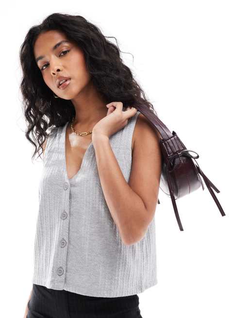 ASOS DESIGN – Gestrickte Jersey-Weste in meliertem Grau