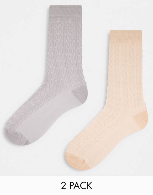 ASOS DESIGN – Gestrickte Knöchelsocken mit Zopfmuster im 2er-Pack