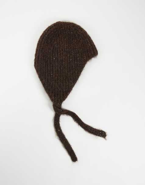 ASOS DESIGN gestrickte Mütze mit Pailletten in Schokobraun - view 1