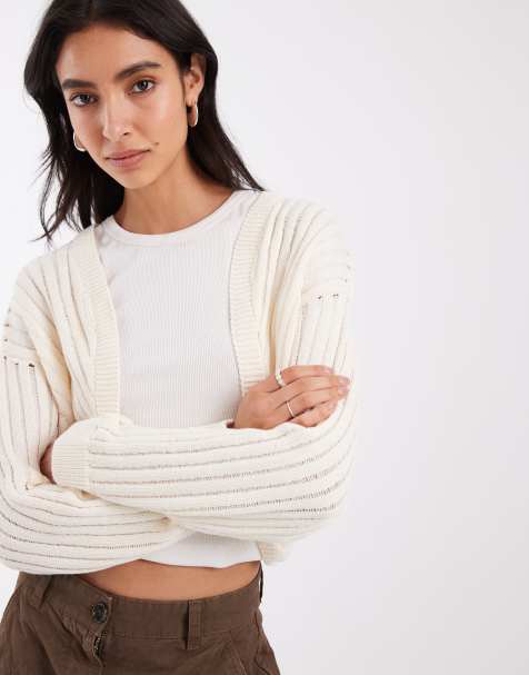 ASOS DESIGN gestrickter Batwing-Cardigan als Kombiteil in Cremeweiß - view 1