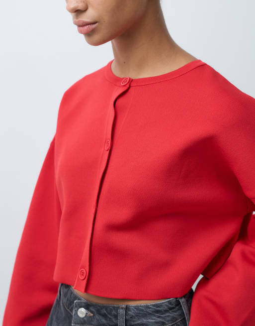 ASOS DESIGN gestrickter Cardigan mit Fledermausärmeln in Rot, 4 von 5