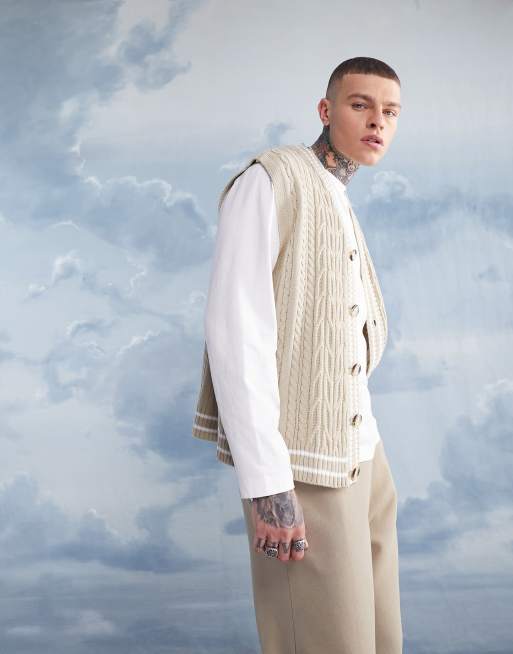 ASOS DESIGN – Gestrickter Cricket-Pullunder in Steinbeige