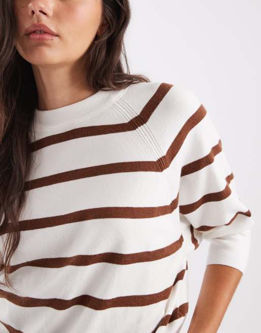 ASOS DESIGN gestrickter gestreifter Pullover in Ecru, 3 von 4