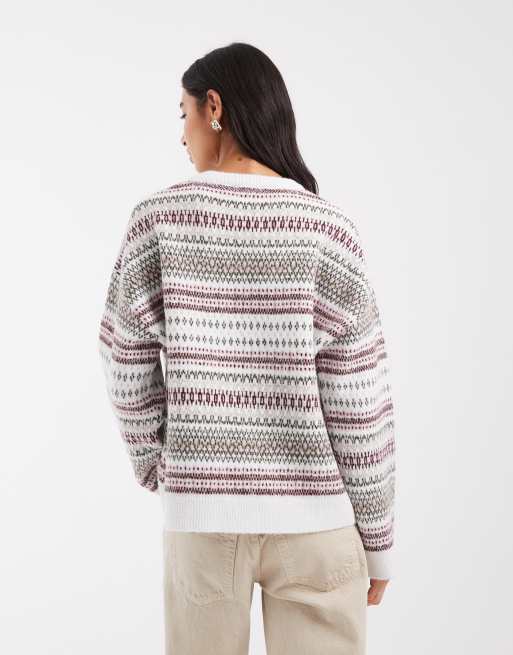 ASOS DESIGN gestrickter Jacquard-Pullover mit Streifen und langen Ärmeln, mehrfarbig, 3 von 4