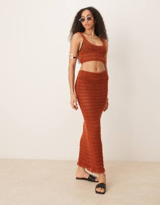 ASOS DESIGN - Gestrickter Maxi-Strandrock in Rostrot-Kupfer