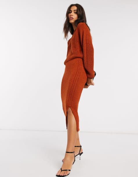 ASOS DESIGN – Gestrickter Midirock aus Garn in natürlicher Optik, Kombiteil