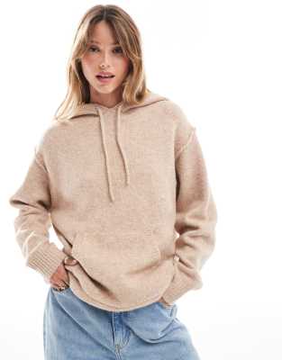 ASOS DESIGN - Gestrickter Oversize-Kapuzenpullover in Steinbeige-Rosa