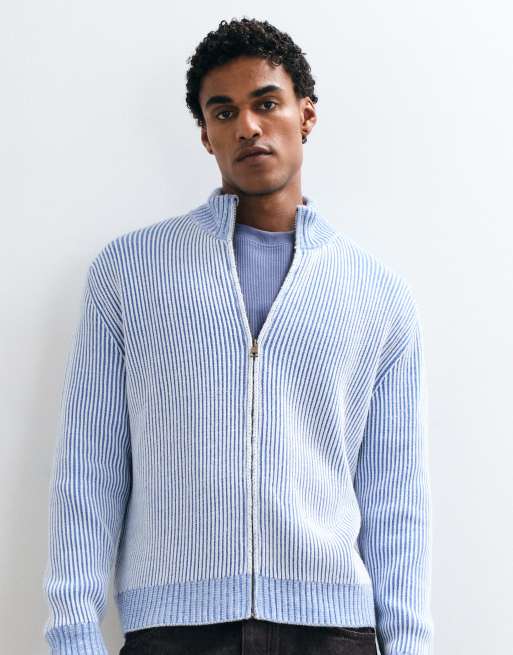 ASOS DESIGN gestrickter Oversize-Pullover mit durchgehendem Reißverschluss und geripptem Stehkragen in Hellblau, 4 von 5