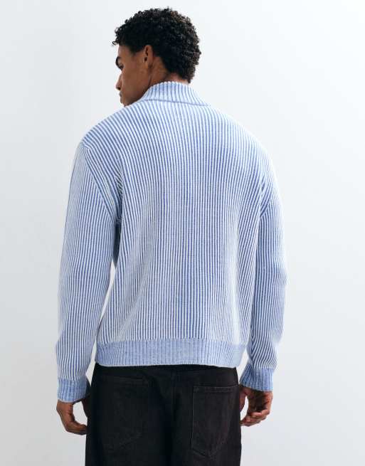 ASOS DESIGN gestrickter Oversize-Pullover mit durchgehendem Reißverschluss und geripptem Stehkragen in Hellblau, 5 von 5