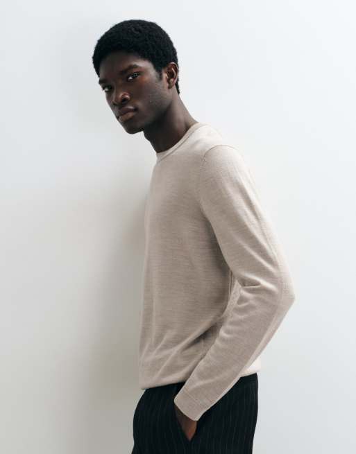 ASOS DESIGN gestrickter Pullover aus Merinowolle in Taupe, 4 von 5