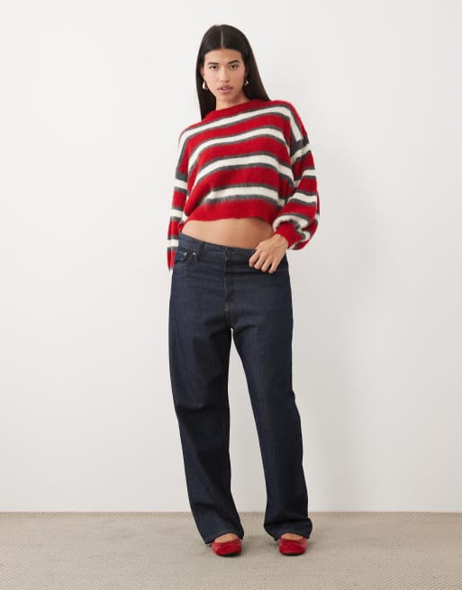 ASOS DESIGN gestrickter Pullover mit angerauten Streifen in Rot, 2 von 4