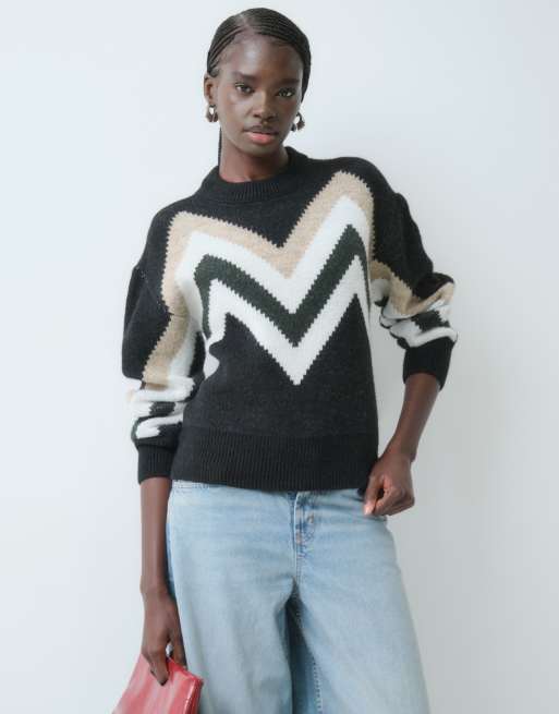 ASOS DESIGN gestrickter Pullover mit Chevron-Muster und Multistreifen, 4 von 5