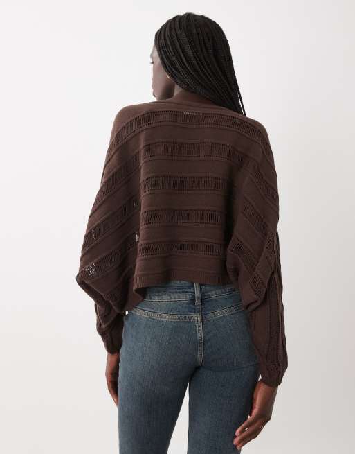 ASOS DESIGN gestrickter Pullover mit Fledermausärmeln und Leiterstich in Schokobraun, 4 von 4