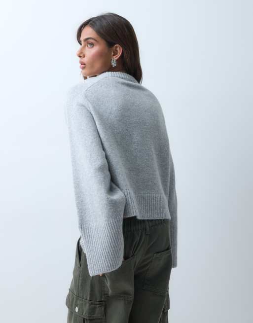 ASOS DESIGN gestrickter Pullover mit langen Ärmeln und Cut-out-Details in Beige, 3 von 5