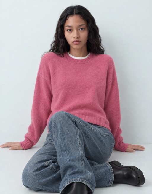 ASOS DESIGN gestrickter Pullover mit Rundhalsausschnitt und Wolle in Rosa, 10 von 10