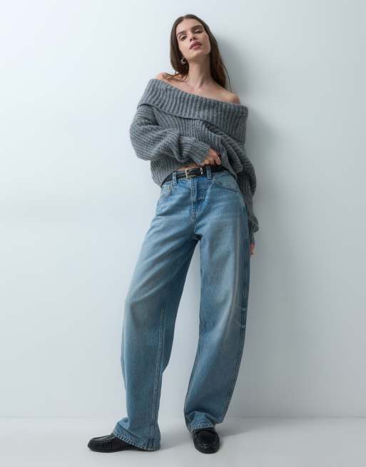 ASOS DESIGN gestrickter Pullover mit starkem Drapé in grau meliert, 2 von 4