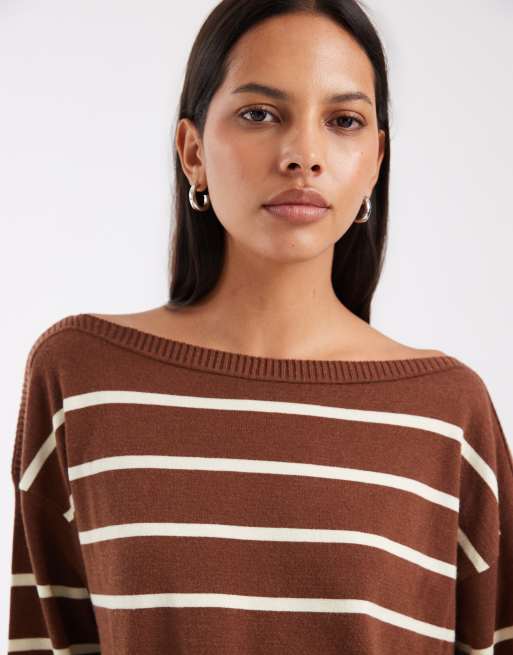 ASOS DESIGN gestrickter Pullover mit Streifen in Braun, 4 von 4