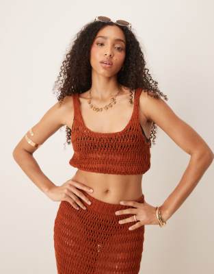 ASOS DESIGN - Gestricktes Cropped Strandoberteil in Rostrot-Kupfer