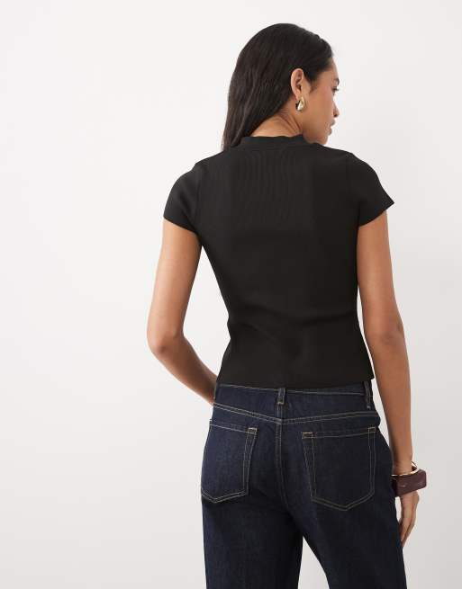 ASOS DESIGN gestricktes Langarmoberteil mit Schlüssellochausschnitt in Schwarz, 4 von 4