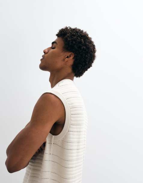 ASOS DESIGN gestricktes, locker geschnittenes, strukturiertes Ripp-Top in Ecru - view 1