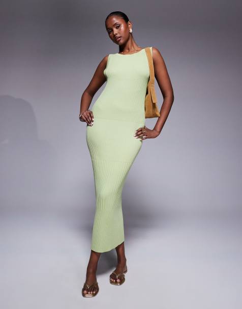 ASOS DESIGN – Gestricktes Midaxi-Kleid in Pistaziengrün mit breiter Rippenstruktur und U-Boot-Ausschnitt - view 1