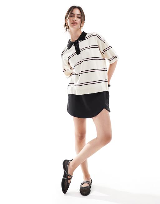 ASOS DESIGN – Gestricktes Oversize-Polohemd in gestreiftem Cremeweiß, 3 von 4